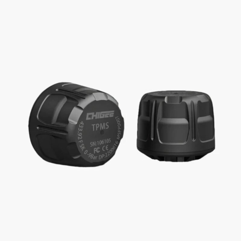 "Chigee External Tire Pressure Sensors mounted on car tire valve for real-time TPMS monitoring
