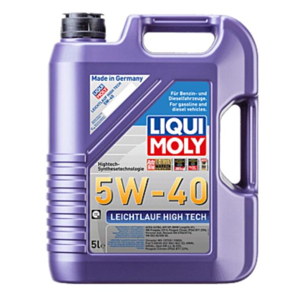 5-liter container of LIQUI MOLY Leichtlauf High Tech 5W-40 fully synthetic engine oil