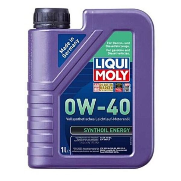 Bottle of Synthoil Energy 0W-40 full synthetic motor oil, designed for premium engine protection and year-round performance.
